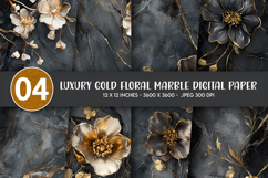 Luxury Gold Floral Marble Digital Paper Product Image 1