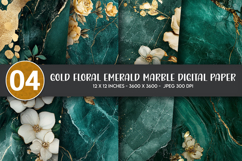 Gold Floral Emerald Marble Digital Paper Product Image 1