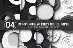 Monochrome 3D Rings Digital Paper Product Image 1