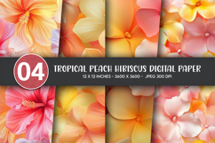 Tropical Peach Hibiscus Digital Paper Product Image 1