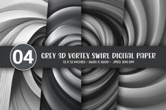 Grey 3D Vortex Swirl Digital Paper Product Image 1