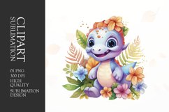 Watercolor cute dino clipart sublimation png Product Image 1