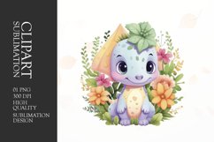 Watercolor cute dino clipart sublimation png Product Image 1