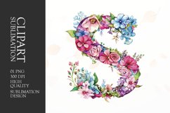 Watercolor floral letter S clipart sublimation png Product Image 1