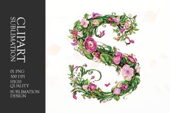 Watercolor floral letter S clipart sublimation png Product Image 1
