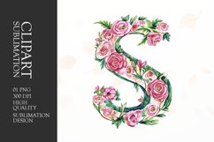 Watercolor floral letter S clipart sublimation png Product Image 1