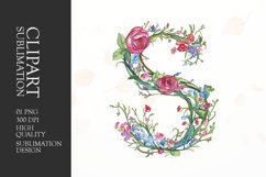 Watercolor floral letter S clipart sublimation png Product Image 1