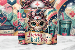Nurse Owl Tumbler Wrap PNG Sublimation Product Image 1