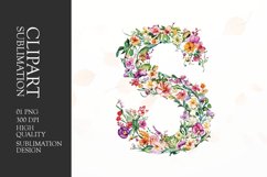 Watercolor floral letter S clipart sublimation png Product Image 1