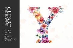 Watercolor floral letter Y clipart sublimation png Product Image 1