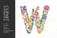 Watercolor floral letter W clipart sublimation png Product Image 1