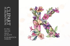 Watercolor floral letter K clipart sublimation png Product Image 1