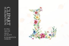 Watercolor floral letter L clipart sublimation png Product Image 1