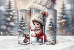 Girl And Bunny Christmas Tumbler Wrap PNG Product Image 1