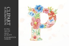 Watercolor floral letter P clipart sublimation png Product Image 1