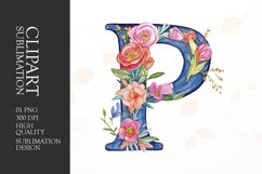 Watercolor floral letter P clipart sublimation png Product Image 1