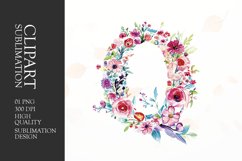 Watercolor floral letter Q clipart sublimation png Product Image 1
