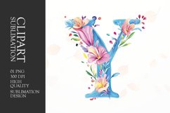 Watercolor floral letter Y clipart sublimation png Product Image 1