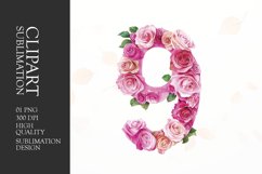 Watercolor floral number 9 clipart sublimation png Product Image 1