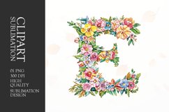 Watercolor floral letter E clipart sublimation png Product Image 1