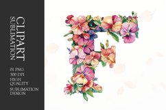 Watercolor floral letter F clipart sublimation png Product Image 1