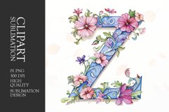 Watercolor floral letter Y clipart sublimation png Product Image 1