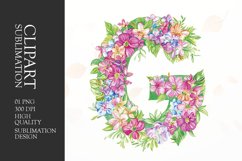 Watercolor floral letter G clipart sublimation png Product Image 1
