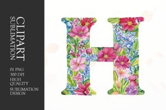 Watercolor floral letter H clipart sublimation png Product Image 1
