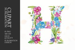 Watercolor floral letter H clipart sublimation png Product Image 1