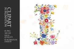 Watercolor floral letter I clipart sublimation png Product Image 1