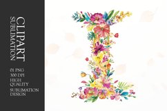 Watercolor floral letter I clipart sublimation png Product Image 1