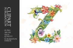 Watercolor floral letter Z clipart sublimation png Product Image 1