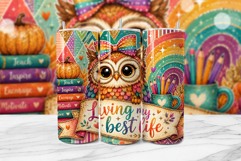 Teacher Owl Tumbler Wrap PNG Sublimation Product Image 1