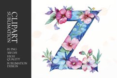 Watercolor floral letter Y clipart sublimation png Product Image 1