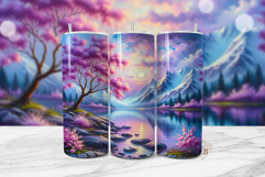 Mountain Lake Sunset Tumbler Wrap PNG Product Image 1