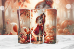Autumn Fox Girl Pumpkin Tumbler Wrap PNG Product Image 1