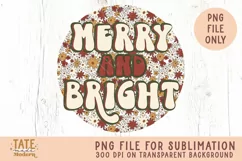 Merry & bright PNG for sublimation - retro Christmas PNG Product Image 1