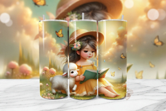 Spring Lamb Girl Tumbler Wrap PNG Product Image 1