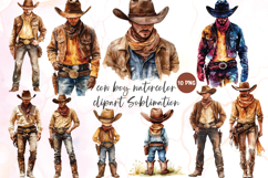 Cow boy watercolor cipart Sublimation Product Image 1