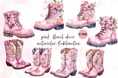 Pink floral shoes watercolor Sublimation Product Image 1