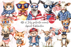 4th of July patriotic animals clipart sublimation Product Image 1
