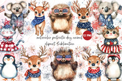 Watercolor patriotic day animal clipart sublimation Product Image 1