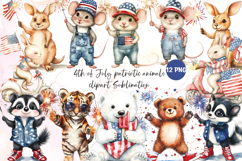 4th of July patriotic animals clipart sublimation Product Image 1