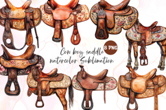 Cow boy saddle &amp; watercolor Sublimation PNG Product Image 1