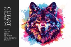 Colorful wolf face clipart sublimation Product Image 1