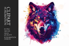 Colorful wolf face clipart sublimation Product Image 1