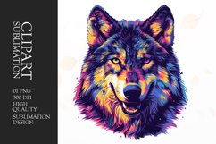 Colorful wolf face clipart sublimation Product Image 1