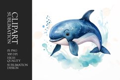 Watercolor Whale clipart sublimation Product Image 1
