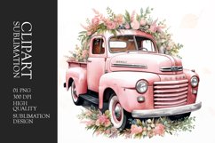 Floral pink truck watercolor clipart Product Image 1