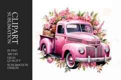 Floral pink truck watercolor clipart Product Image 1
